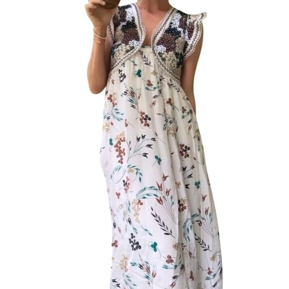 Anthropologie Printed V-Neck Maxi Dress Size 6 / 18.5 PTP New w/ Tag MSRP $198 - Picture 10 of 16